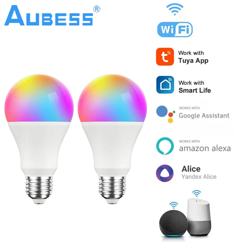 Aubess Tuya Smart Wifi Lampadina A Led E27 Rgbcw 100-240V Lampadine Dimmerabili Controllo Vocale Per Alexa Google Home 33 Alice