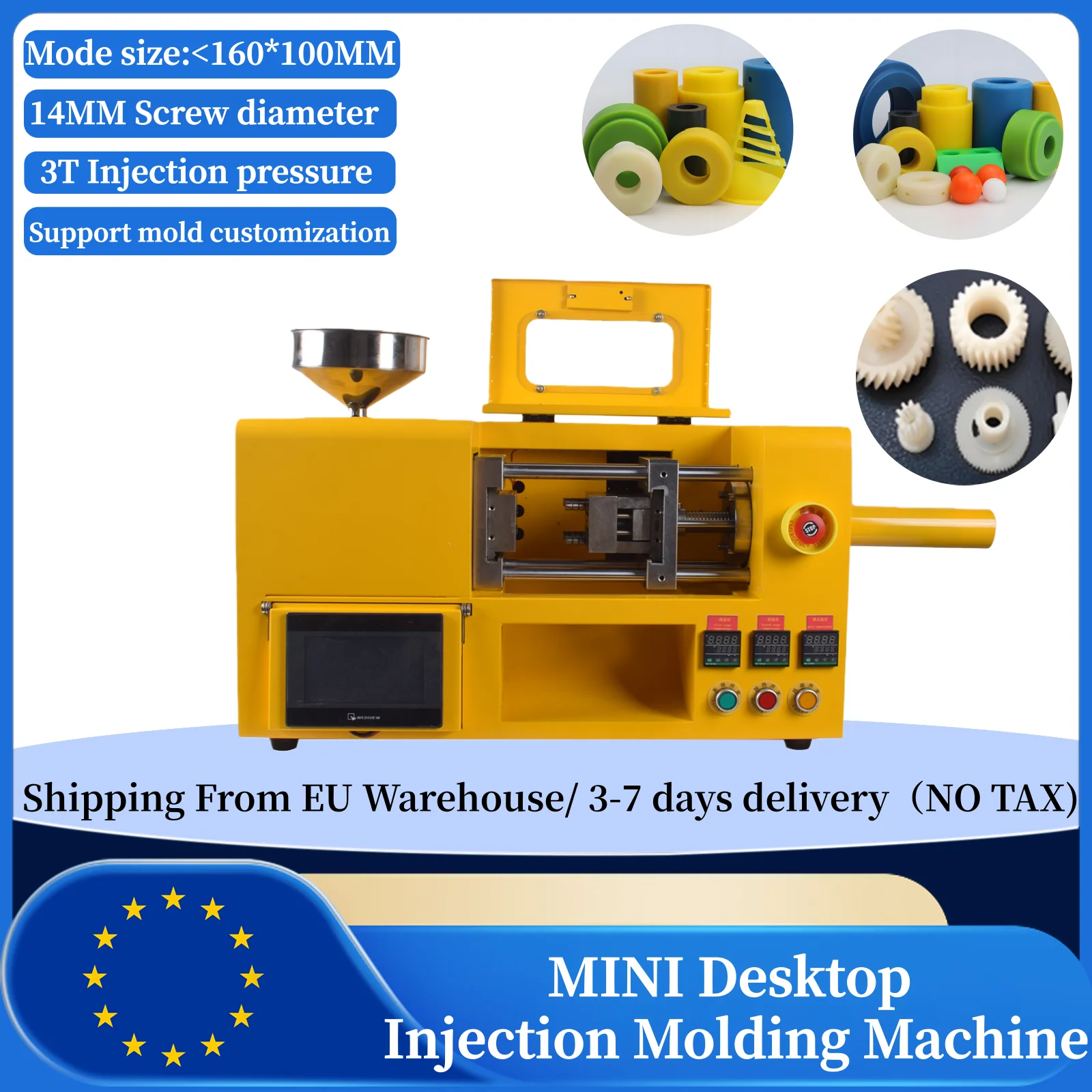 EU 3T Desktop Mini Tragbare Spritzgießmaschine für Alle Kunststoffmaterialien Touchscreen-Bedienung Vollautomatische Produktion