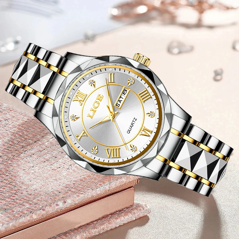 LIGE Fashion Luxury Waterproof Watch for Women Luminous Date Stainless Steel Band Quartz Women's Ladies Wristwatches Reloj Mujer 6