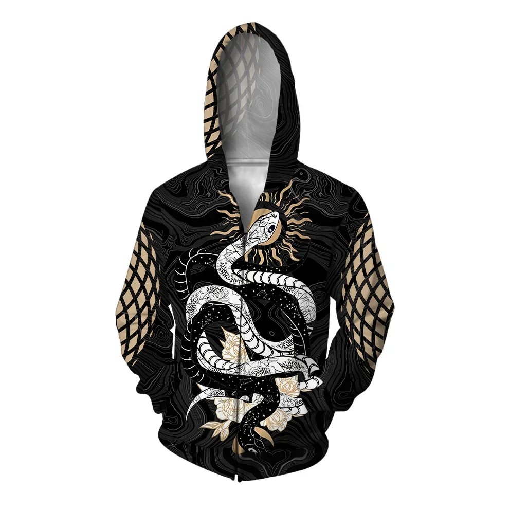 thumbnail image 1 of Sudadera con capucha y cremallera de otoño para hombre, sudadera con capucha de araña, ropa Y2k, ropa con estampado de serpiente blanca para hombre, sudadera con capucha, 1 of 5