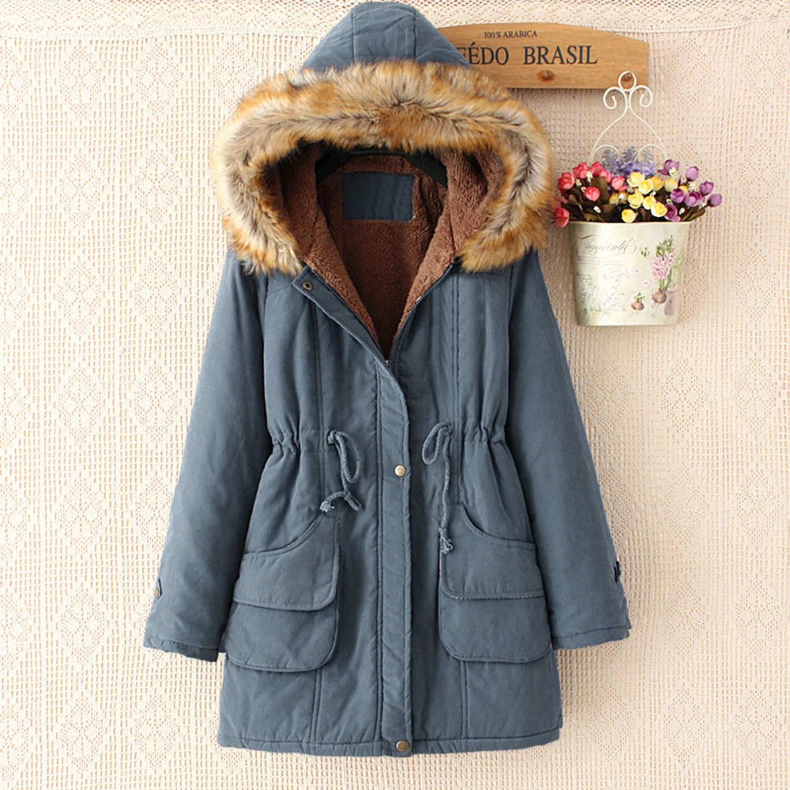 

Женские приталенные парки на шнуровке, модная Толстая стеганая куртка средней длины из хлопка, зимняя теплая верхняя одежда с капюшоном и большим меховым воротником на молнии