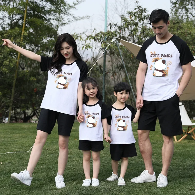 

Korean Parent-child Outfits Cute Panda Pattern Tees Mother Daughter Kids Matching Family Outfits Cotton T-shirt Baby Romper Tops