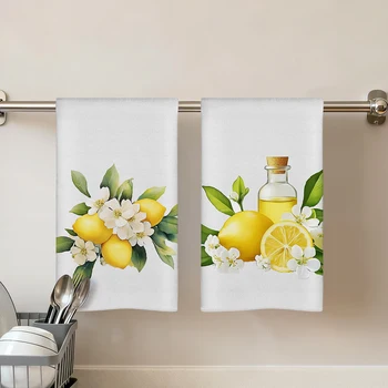 2pcs/set Soft Absorbent Kitchen Towels Dish Towel Lemons And Flowers Dish Cloths Holiday Dry Cloth Kitchen Dish Tea Towel 1