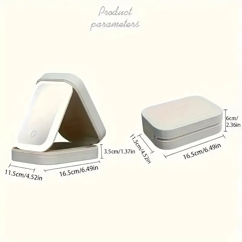 1pc Large Capacity Travel Makeup Case with LED Light and Built-in Mirror - Foldable, Dresser Mount, Glass Surface, Powder Coated 1