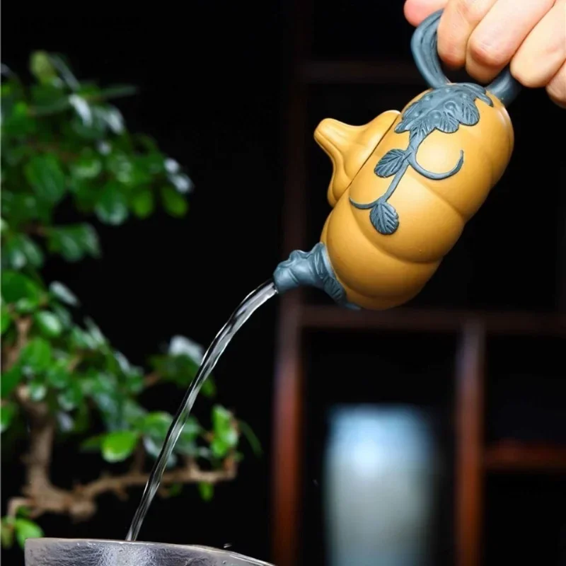 1PCS 180cc Yixing raw ore section mud purple clay teapot household single small capacity tea pumpkin teapot