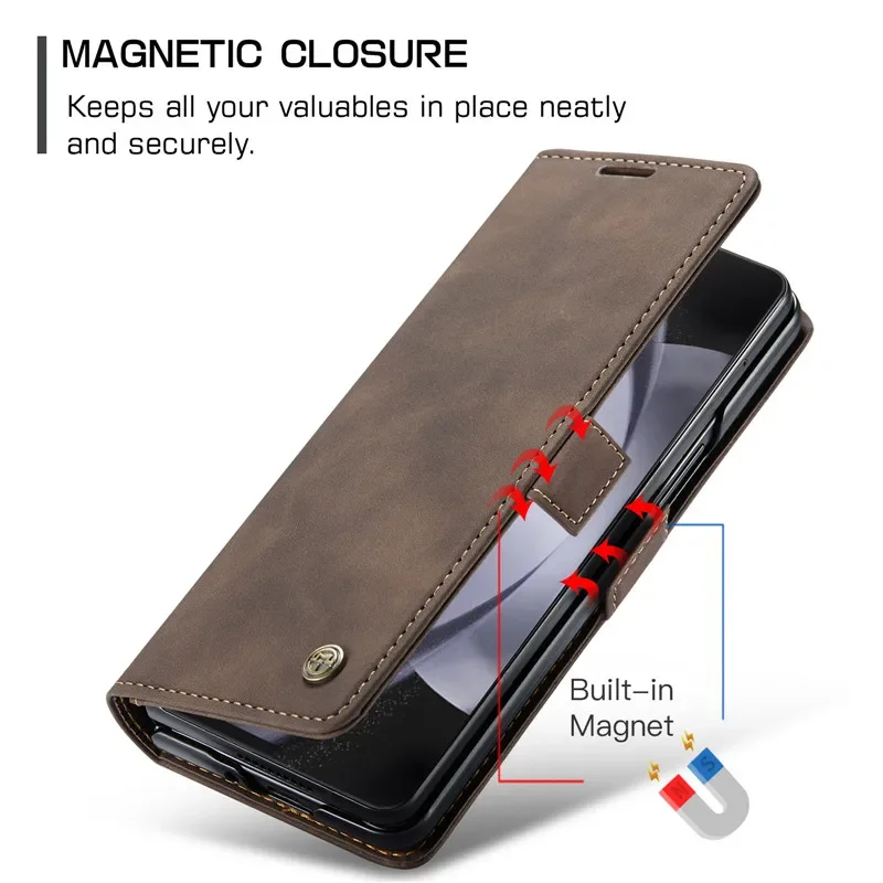 CaseMe Retro Leather Wallet Card Slot Phone Case with Shockproof Flip Stand Cover
