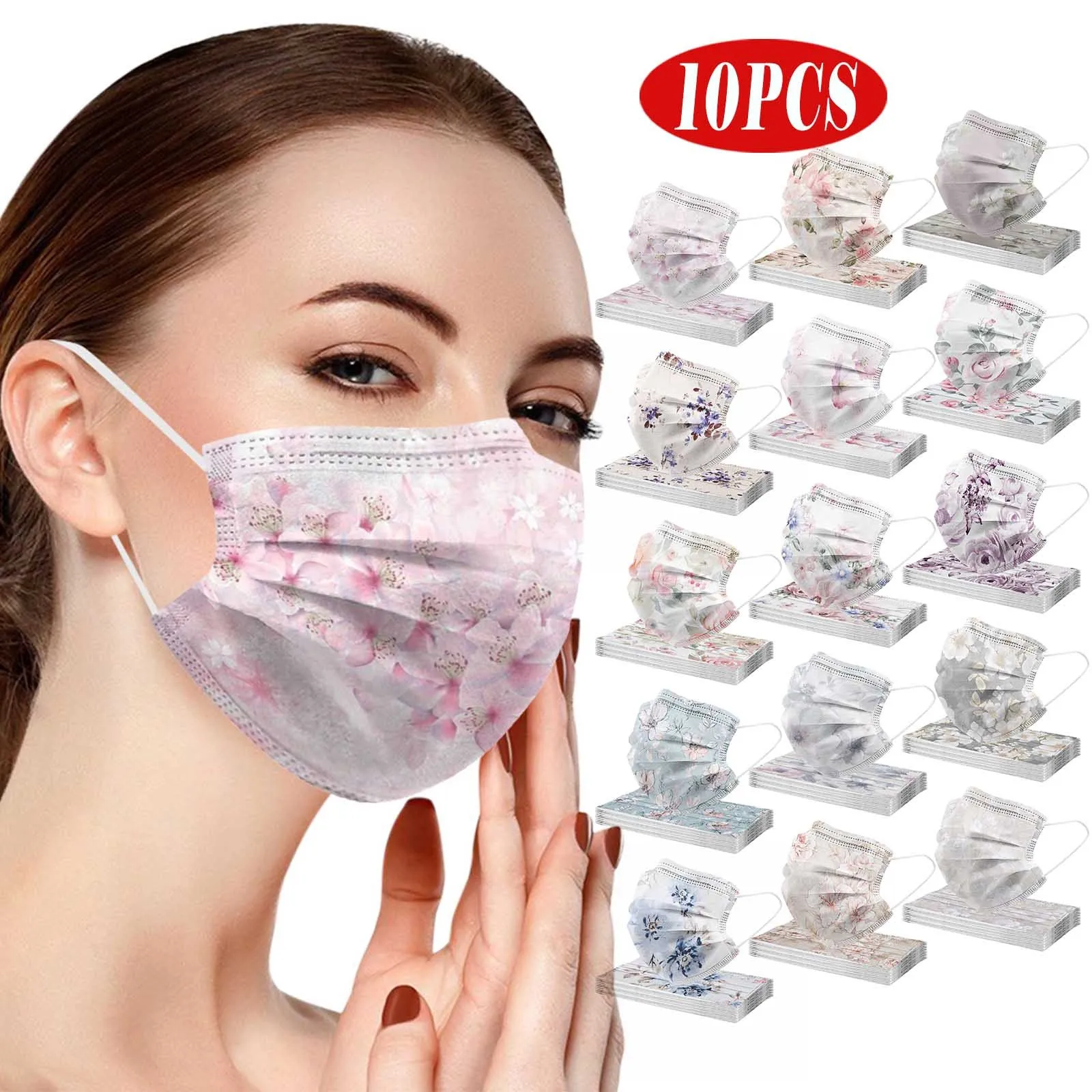 10 шт. трехслойная одноразовая маска для лица с красивыми цветами | Тематическая