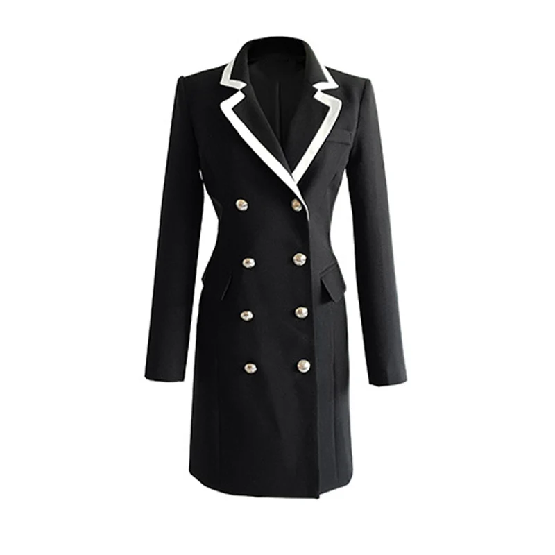 

Womens Double-Breasted Knee High Dress Temperament Office Blazer Formal Jacket