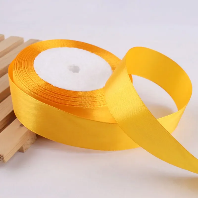 Gold Yellow Satin Ribbon 0.6/1/1.2/1.5/2/2.5/4/5cm Handmade DIY Bow Crafts Packing Christmas Halloween Decoration