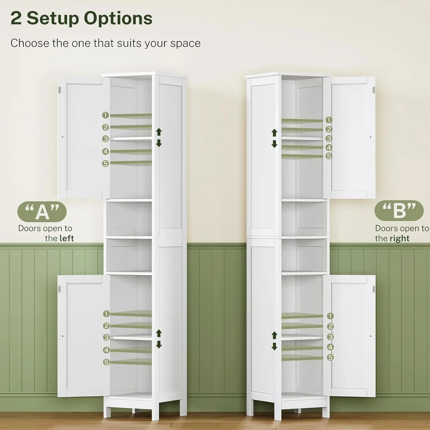 67" Tall Bathroom Cabinet with Adjustable Shelves and Doors, Narrow Bathroom Storage Cabinet