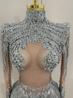 Women Sparkly Rhinestone Sequin Tassel Stretch Bodysuits 2025 New Arrival Birthday Party Nightclub Dj Stage Performance Costume - Image 3