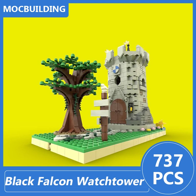 

Black Falcon Watchtower Model Moc Building Blocks Diy Assemble Bricks Architecture Castle Educational Creative Toys Gifts 737PCS