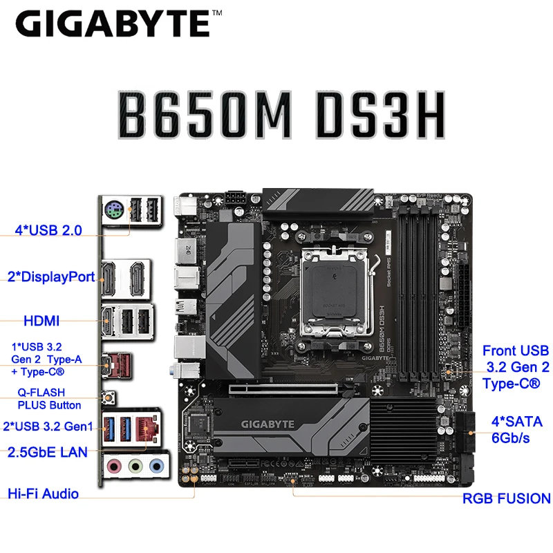Gigabyte B650M DS3H Socket AM5 Motherboard Support AMD Ryzen 5 7600 CPU  Desktop AMD B650 Mainboard AM5 M.2 128GB Ryzen Kit New - AliExpress