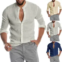 Chemisier décontracté en coton et lin pour hommes, chemise ample, Tops à manches courtes, printemps automne été 2021 