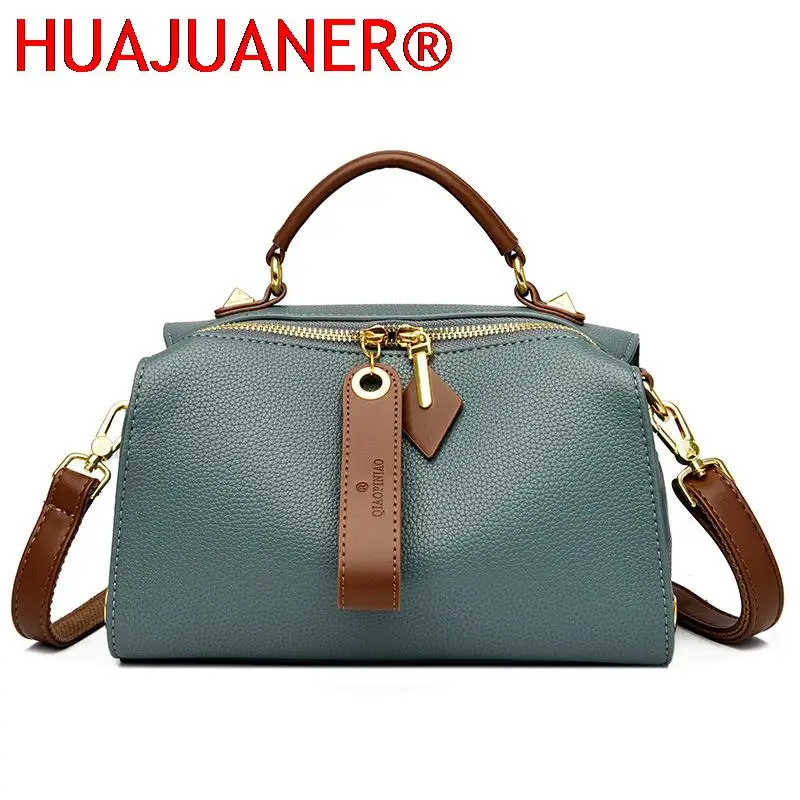 

2023 High Quality Solid Color Leather Shoulder Crossbody Bag Luxury Women's Boston Handbag Designer Female Messenger Tote Sac