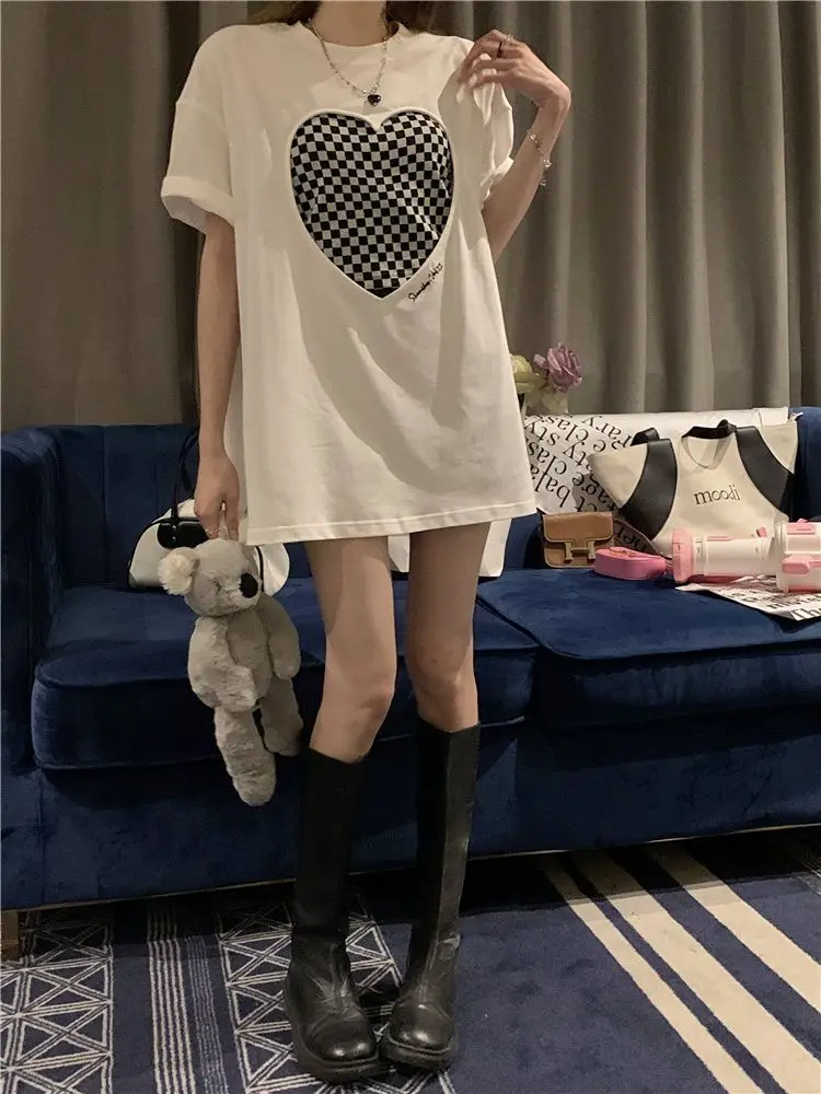 2025 Heart Hollowed Out Top Women New Loose Printed Plaid