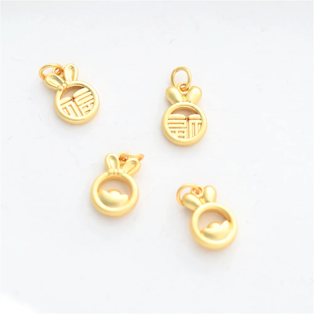 

18k bag Jinbao color matte gold rabbit ear Fu Ingot treasure Pendant 11*16mmdiy bracelet collar pendant accessories