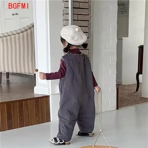 Children's Jumpsuit Plus Velvet Thicken Winter Warm Trousers Kids Girls Fleece-lined Pants Boys Fashion Cargo Overalls rompers baby trousers cotton pants baby leggings