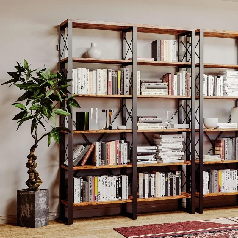 IRONCK Bookshelf Double Wide 6-Tier 76" H,Open Large Bookcase,Industrial Style Shelves,Wood and Metal Bookshelves for Home Offic 4