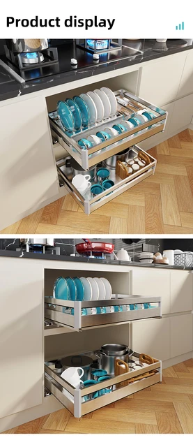 Large Kitchen 2 Tier Sliding Cabinet Basket Pull Out Organizer Drawer  Pantry Under Sink Desktop Storage Dish Rack - Tool Parts - AliExpress