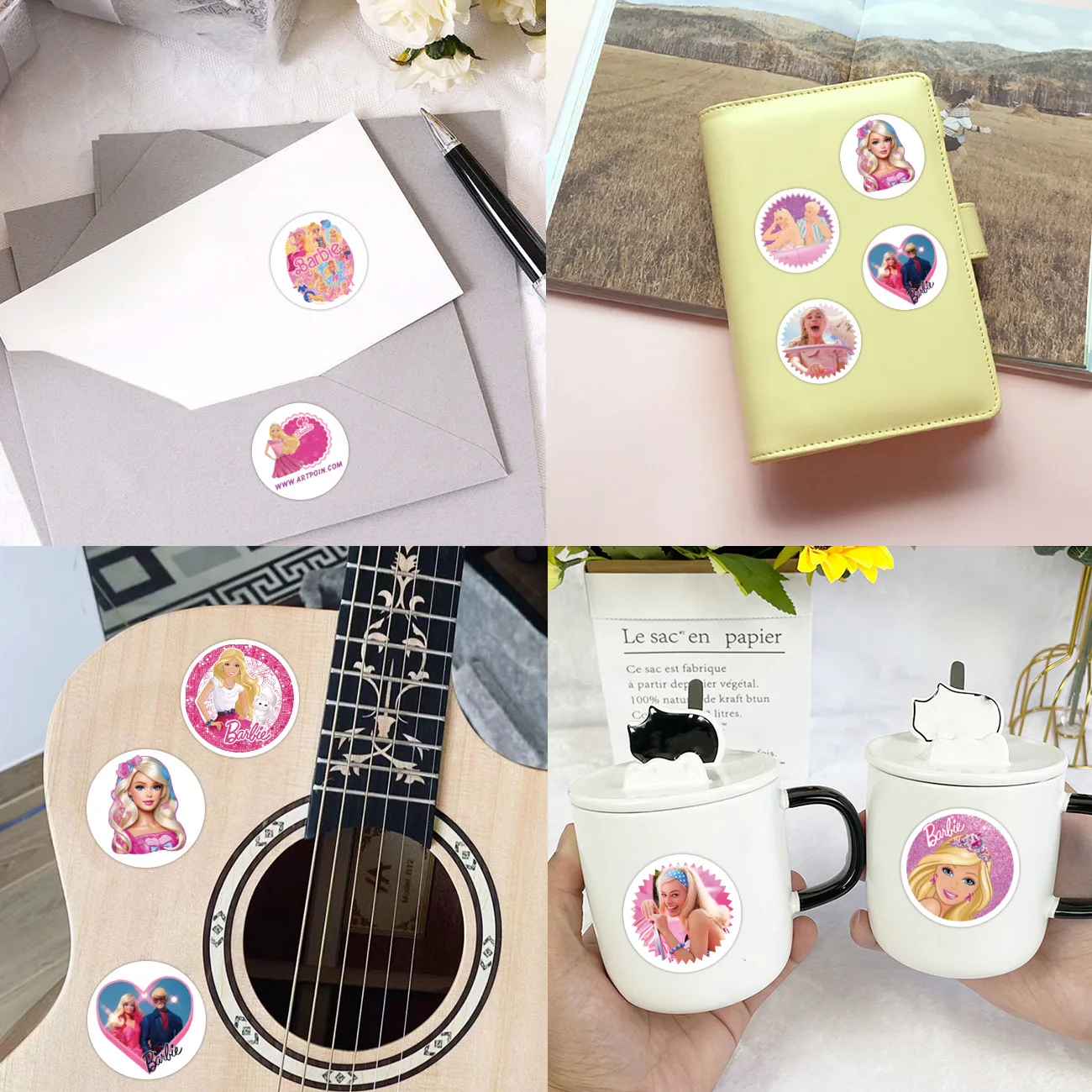 500/2000PCS Anime Barbie Stickers Kawaii Pikachu Charizard Round Seal Stickers Rolls Stickers Graffiti Luggage Stickers Toys 4