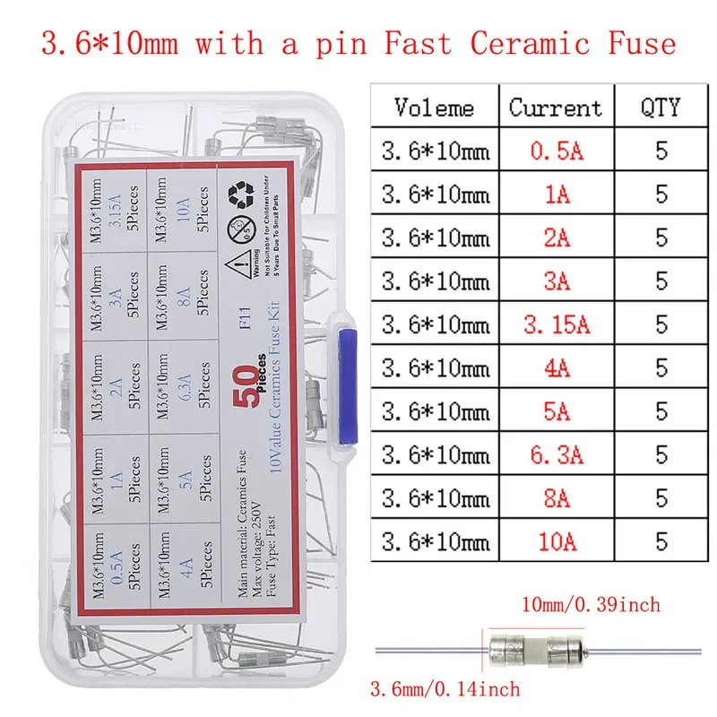 5x20 5x25 6x30 3.6x10mm Slow Fast Blow Glass Ceramic Fuse With Lead Wire Mix kit 0.1A0.2A0.5A1A2A3.15A4A5A6.3A8A10A15A16A20A30A glass fuse kit