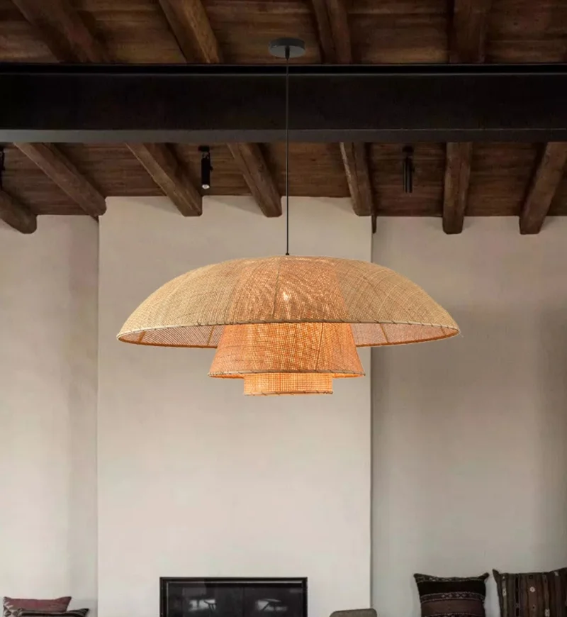 

Vintage Rattan Lamp New Restaurant Pendant Lights Home Decor Dining Room Kitchen Loft Suspension Lustre Handmade Light Fixtures