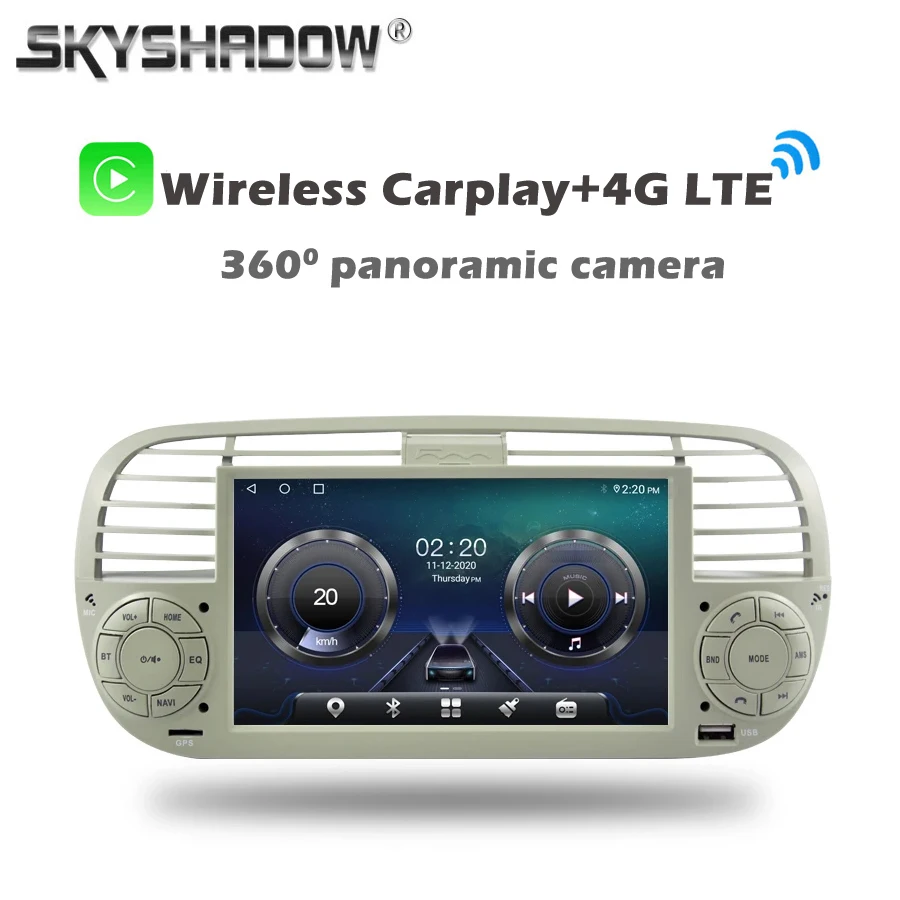 720P 360 Fotocamera Carplay Auto 8G + 256G Android 13.0 Lettore Dvd Per Auto Mappa Gps Wifi Bluetooth Rds Radio Per Fiat Fiat 500 2007-2015