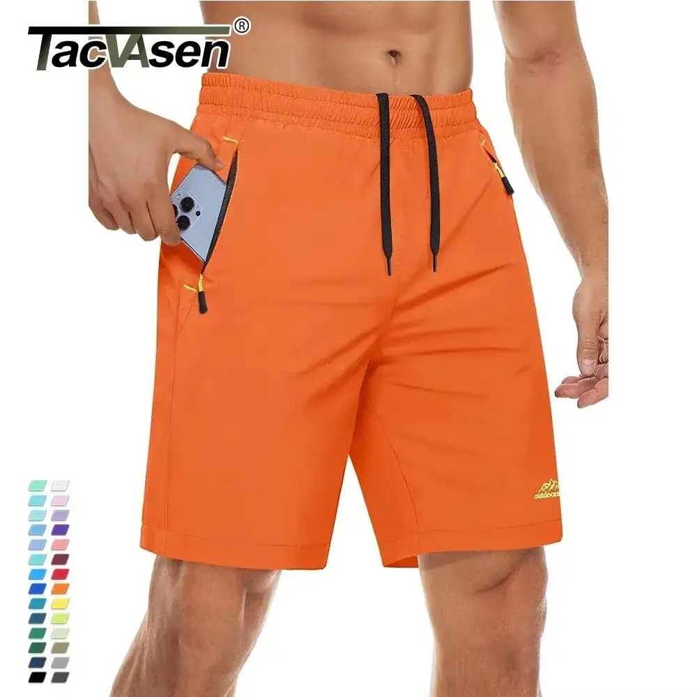 TACVASEN Quick Dry Athletic Shorts with Zipper Pockets Men's Summer Running Shorts Gym Training Workout Fitness Hiking Shorts