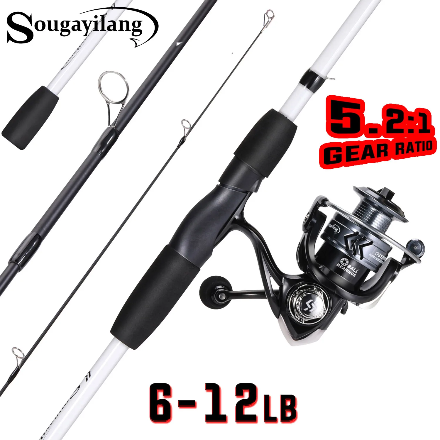 Sougayilang Fishing Rod Combo 1.98m Spinning Rod and 5.2:1 Gear Ratio  1000-2000 Series Spinning Reel for Saltwater Fishing Pesca - AliExpress