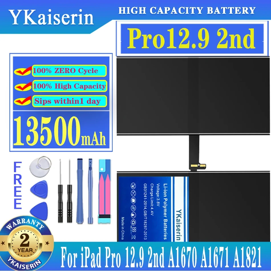 

YKaiserin 13500mah Replacement Battery For IPad Pro 12.9 2nd A1670 A1671 A1821 New Batteries + Track NO