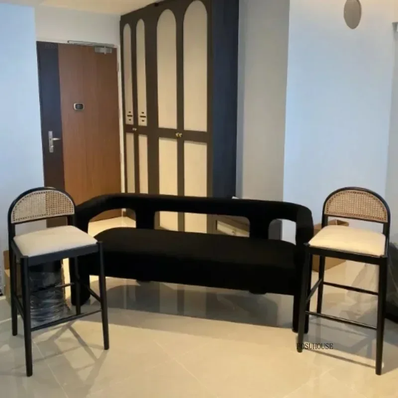 Luxury Woven Rattan Bar Chairs Commercial Barstools Modern Home Furniture Nordic Minimalist Solid Wood Kitchen High Stool H l