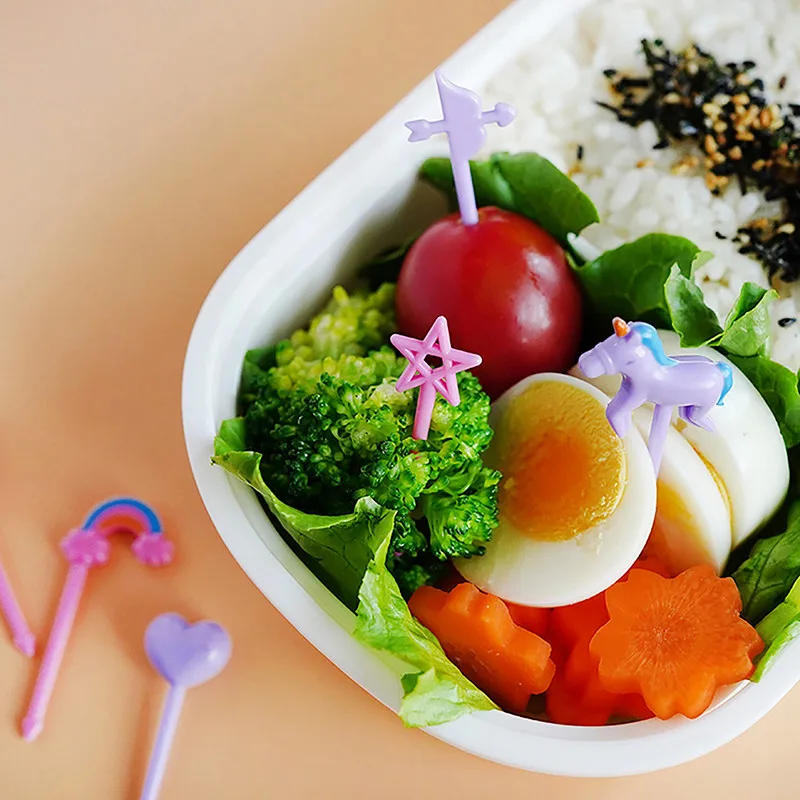 4/6/8/10PCS Unicorn Mini Food Fruit Fork Set Kid Cute Bento Box Decor Dessert Forks Cartoon Toothpick Cake Dessert Party Supply