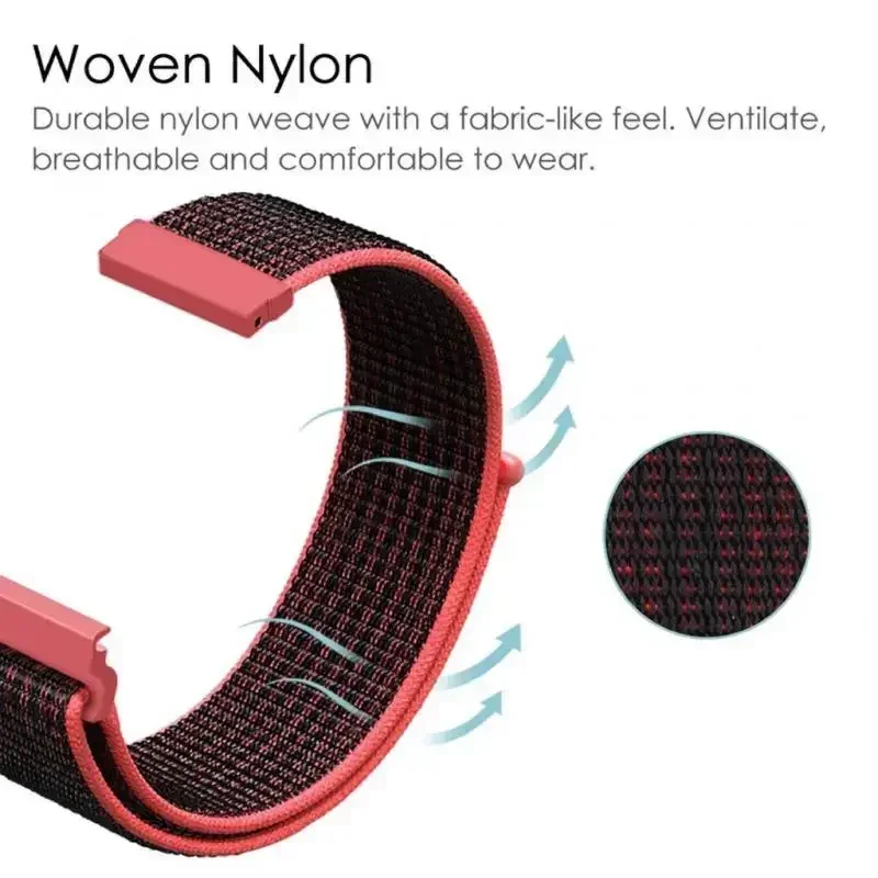 Versatile Sport Nylon Smartwatch Strap, Adjustable 20-22mm, Breathable Wristband Loop