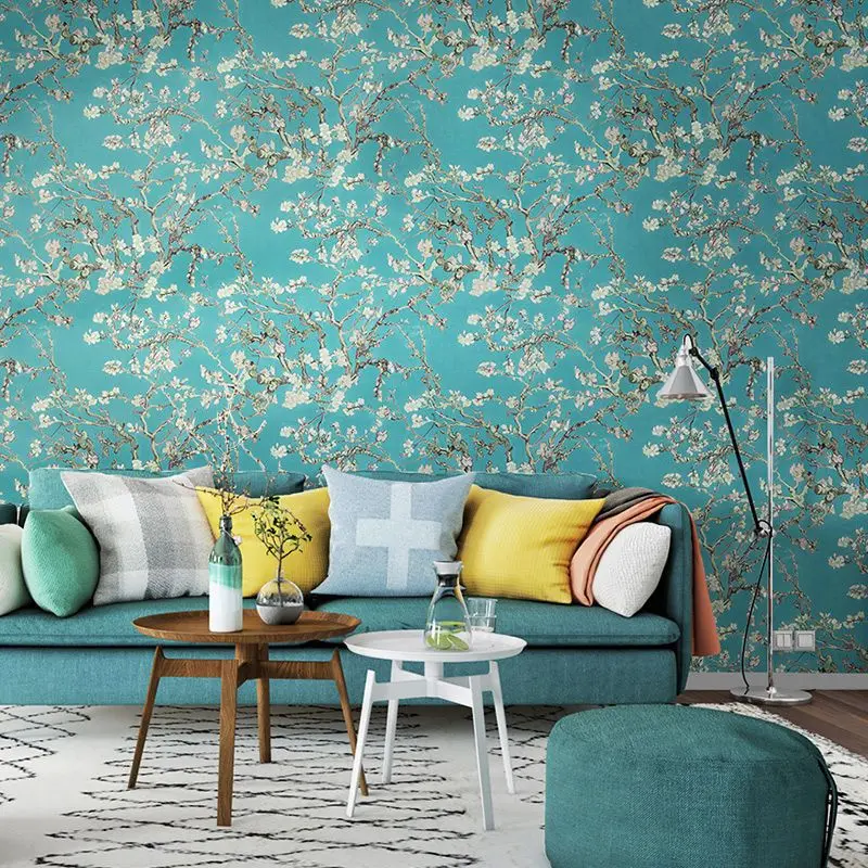 Nordic Rustic Countryside Vinyl Waterproof Blue Yellow Floral Wallpaper Pink 3d Interior Decoration for Bedroom Living Room