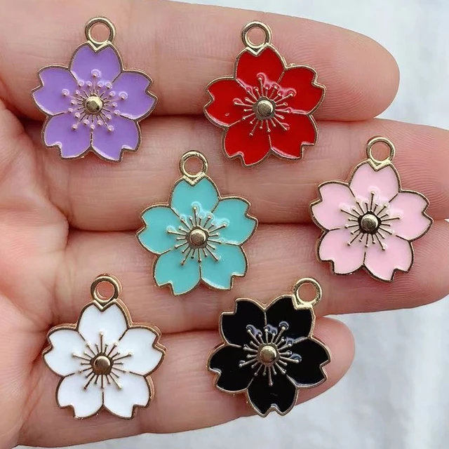 10Pcs 20*17mm Enamel Sakura Flower Charms Alloy Pendants For