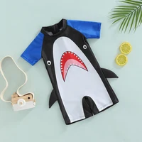 0-4Y Toddler Baby Boy Short Sleeve Zipper Swimwear Cartoon Shark Quick Drying Swimsuit Summer One Piece Beachwear Bathing Suit 3