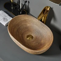 อ่างล้างหน้าเซรามิคอ่างล้างจานเคาน์เตอร์อ่างล้างหน้ารูปไข่ซักผ้าห้องน้ําอ่างล้างจาน GN679TB 1