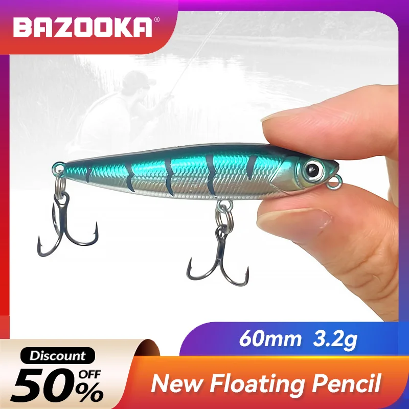 

Bazooka Floating Pencil Fishing Lure Hard Bait Topwater Popper Carkbait SwimBaits Minnow Wobblers Jiging Bass Pike Winter Baits