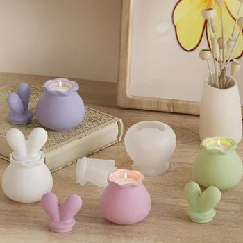 Rabbit Ear Lace Storage Box Crystal Epoxy Resin Mold DIY Candle Mugs Concrete Plaster Cement Silicone Mould Home Decor Tools
