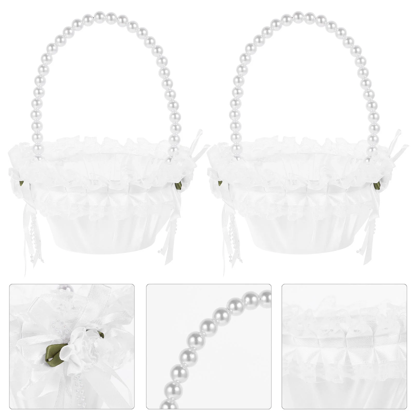 

2pcs Flower Girl Basket Wedding Basket Flower Basket Pearl Flower Basket Elegant Style Basket