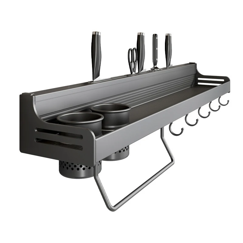 Space Aluminum Wall-mount Kitchen Storage Shelf Punch-free Condiment Knife Spice Rack Multi-functional Household Kichen Organizer