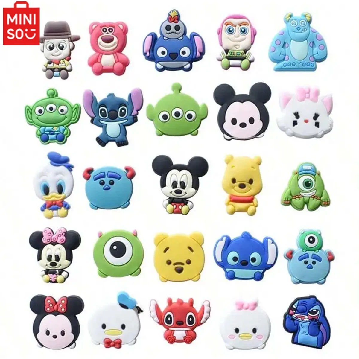 MINISO 25pcs Disney Characters Shoe Decorations Accessories Charms for Clogs Bogg Bag Bubble Slides Sandals
