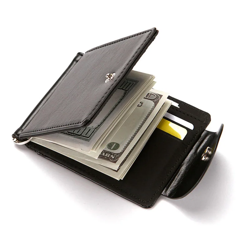 Fashion men's PU leather wallet ultra-thin dollar clip trendy multi-card slot card holder business credit card holder for men leather bifold wallet id credit card holder