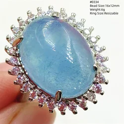 Exquisite Natural Blue Aquamarine Adjustable Ring in Sterling Silver (0334)