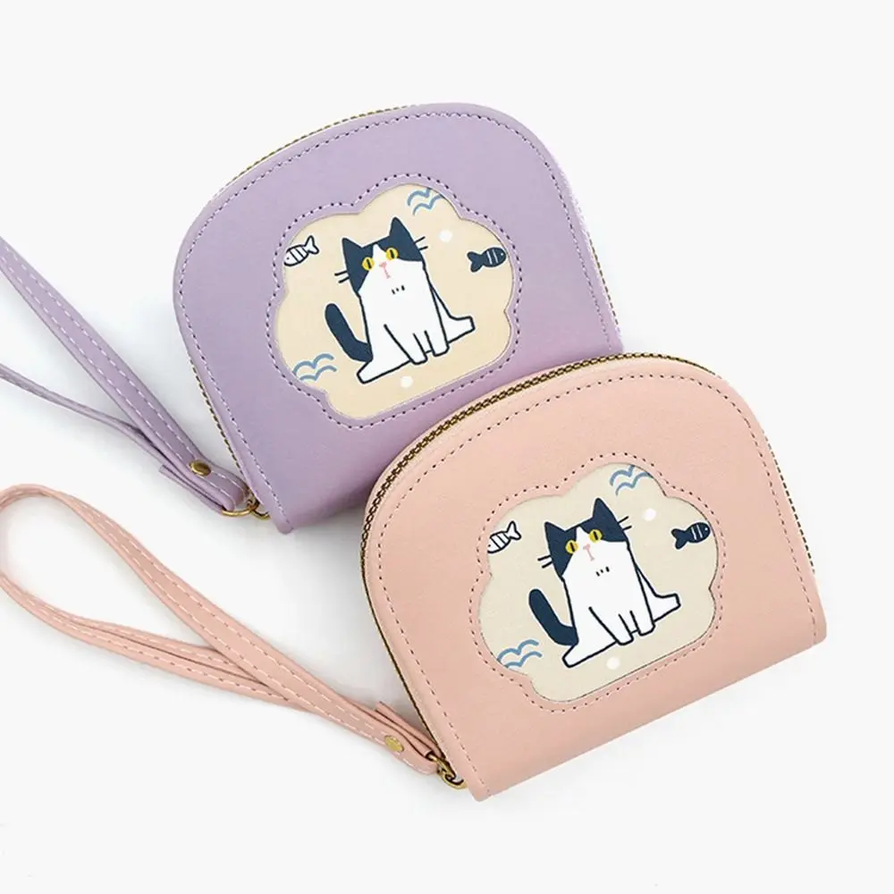 

Портативный модный мини-кошелек с милым котом, короткий кошелек на молнии, мультяшная сумка для карт из искусственной кожи, Женский держатель для карт в Корейском стиле