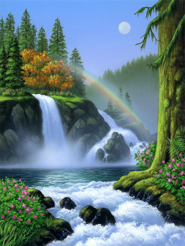 AZQSD Diamond Painting Waterfall Swan Handmade Needlework Home Decor Diamond Scenery Mosaic Cross Stitch Rhinestones Full Kits 