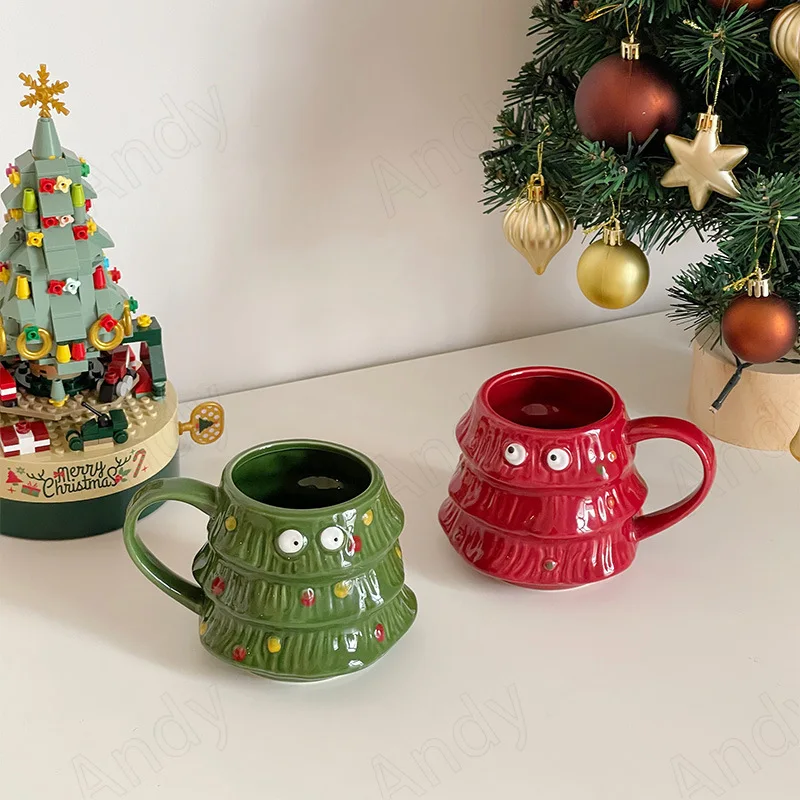 

European Ceramic Mug Cute Christmas Tree Decorative Office Coffee Cup Breakfast Desktop Milk Cups Home Decoration Water Glass