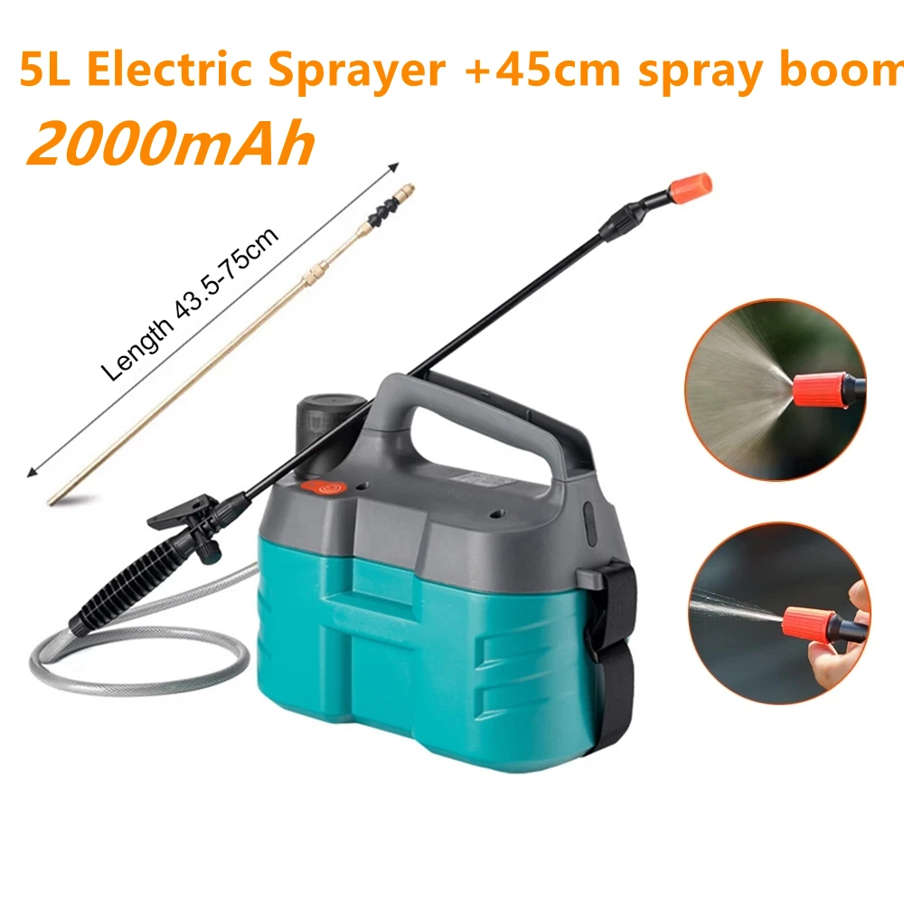 

5L 2000mAh Electric Sprayer Agricultural Pesticide Dispenser Rechargeable Lithium Battery Garden Sprayer +45cm Spray Boom