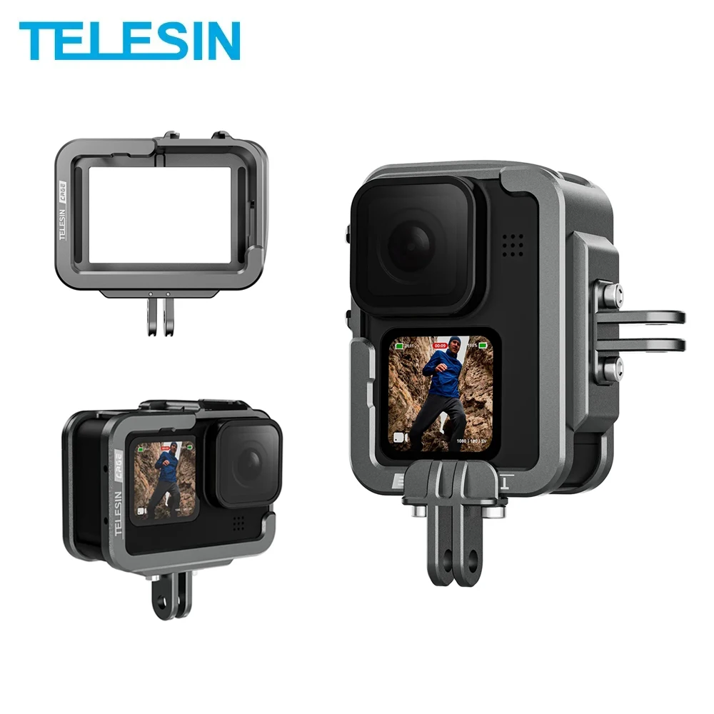 TELESIN 알루미늄 합금 프레임 케이스, 보호 쉘, 일반 및 수직 촬영 버전, 고프로 히어로 12 11 10 9 액세서리